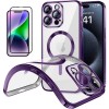 Funda Magnetica Para iPhone 13 Pro (6.1) Morado Compatible Magsafe + Protector de Pantalla Cristal Templado Completo 5D