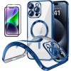 Funda Magnetica Para iPhone 13 Pro Max (6.7) Azul Compatible Magsafe + Protector de Pantalla Cristal Templado Completo 5D