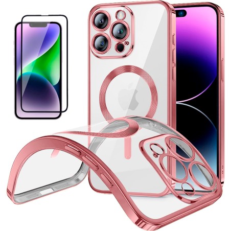 Funda Magnetica Para iPhone 13 Pro Max (6.7) Rosa Compatible Magsafe + Protector de Pantalla Cristal Templado Completo 5D