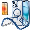 Funda Magnetica Para iPhone 12 (6.1) Azul Compatible Magsafe + Protector de Pantalla Cristal Templado Completo 5D