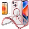 Funda Magnetica Para iPhone 12 (6.1) Rosa Compatible Magsafe + Protector de Pantalla Cristal Templado Completo 5D