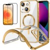 Funda Magnetica Para iPhone 12 (6.1) Dorado Compatible Magsafe + Protector de Pantalla Cristal Templado Completo 5D