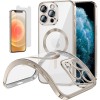 Funda Magnetica Para iPhone 12 Pro (6.1) Plata Compatible Magsafe + Protector de Pantalla Cristal Templado 9H