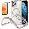 Funda Magnetica Para iPhone 12 Pro (6.1) Plata Compatible Magsafe + Protector de Pantalla Cristal Templado Completo 5D