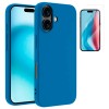 Funda Para iPhone 16 (6.1) Azul Tpu Lisa Silicona Gel Premium + Protector de Pantalla Cristal Templado 9H