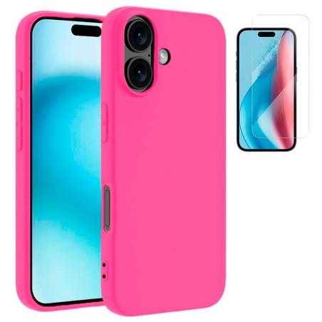 Funda Para iPhone 16 (6.1) Fucsia Tpu Lisa Silicona Gel Premium + Protector de Pantalla Cristal Templado 9H