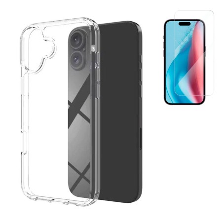 Funda Para iPhone 16 Plus (6.7) Transparente Tpu Lisa Silicona Gel Premium + Protector de Pantalla Cristal Templado 9H