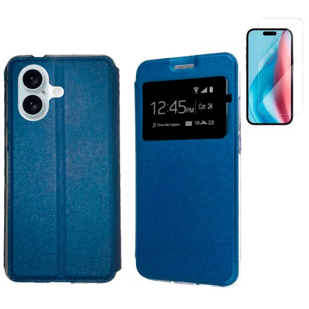 Funda Para iPhone 16 Plus (6.7) Azul Libro Ventana + Protector de Pantalla Cristal templado 9H