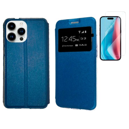 Funda Para iPhone 16 Pro (6.1) Azul Libro Ventana + Protector de Pantalla Cristal templado 9H