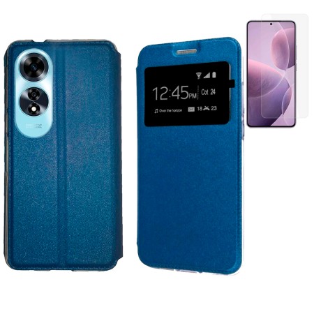 Funda Oppo A60 4G (6.67) Azul Libro Ventana + Protector de Pantalla Cristal templado 9H