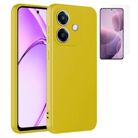 Funda Oppo A40 4G (6.67) Amarillo Tpu Lisa Silicona Gel Premium + Protector de Pantalla Cristal Templado 9H