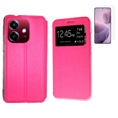 Funda Oppo A40 4G (6.67) Rosa Libro Ventana + Protector de Pantalla Cristal templado 9H