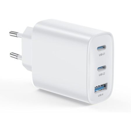 Cargador Rápido 65W PD con 3 Puertos USB-A + 2x Type-C Blanco Android iPhone