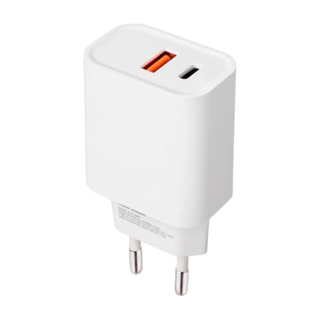 Cargador 40W 2 Puertos USB-C PD + USB-A QC3.0 Blanco