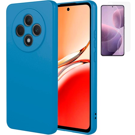 Funda Oppo Reno 12F (6.67) Azul Tpu Lisa Silicona Gel Premium + Protector de Pantalla Cristal Templado 9H