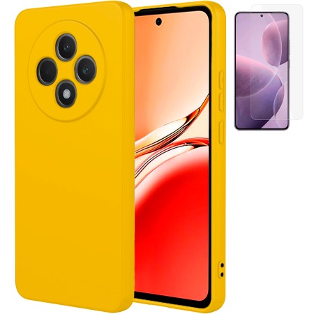 Funda Oppo Reno 12F (6.67) Amarillo Tpu Lisa Silicona Gel Premium + Protector de Pantalla Cristal Templado 9H