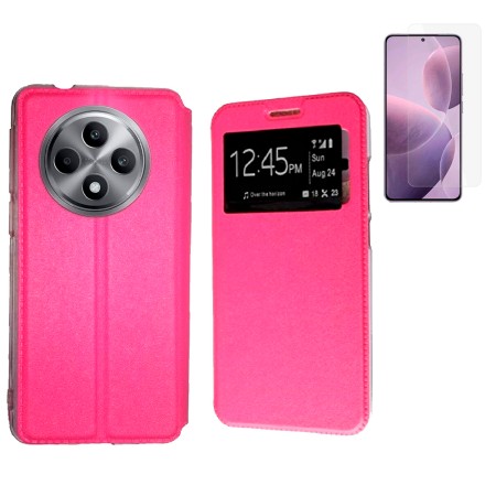 Funda Oppo Reno 12F (6.67) Rosa Libro Ventana + Protector de Pantalla Cristal templado 9H