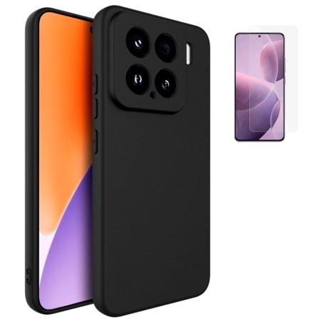 Funda Xiaomi Mi 15 5G (6.36) Negro Tpu Lisa Silicona Gel + Protector de Pantalla Cristal Templado 9H