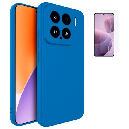 Funda Xiaomi Mi 15 5G (6.36) Azul Tpu Lisa Silicona Gel + Protector de Pantalla Cristal Templado 9H