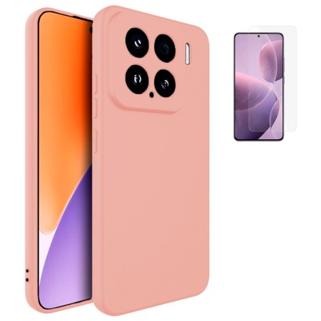 Funda Xiaomi Mi 15 5G (6.36) Rosa Tpu Lisa Silicona Gel + Protector de Pantalla Cristal Templado 9H