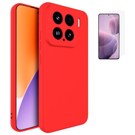 Funda Xiaomi Mi 15 5G (6.36) Rojo Tpu Lisa Silicona Gel + Protector de Pantalla Cristal Templado 9H