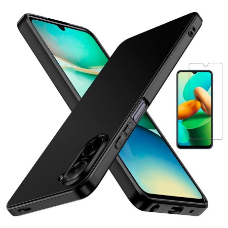 Funda Xiaomi Redmi A5 4G (6.88) Negro Tpu Lisa Silicona Gel Premium + Protector de Pantalla Cristal Templado 9H