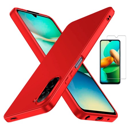 Funda Xiaomi Redmi A5 4G (6.88) Rojo Tpu Lisa Silicona Gel Premium + Protector de Pantalla Cristal Templado 9H