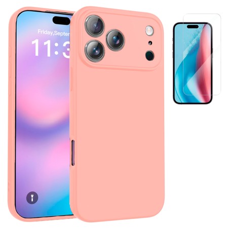 Funda iPhone 17 Pro Max (6.9) Rosa Tpu Lisa Silicona Gel Premium + Protector de Pantalla Cristal Templado 9H