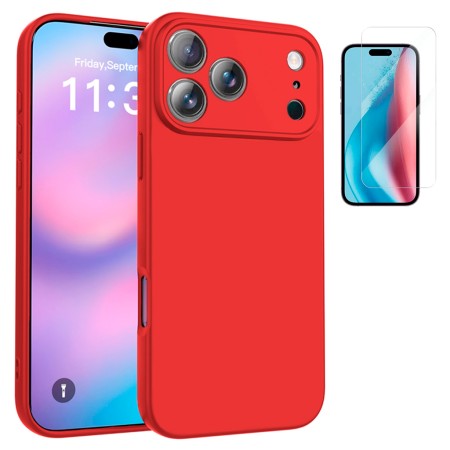 Funda iPhone 17 Pro Max (6.9) Rojo Tpu Lisa Silicona Gel Premium + Protector de Pantalla Cristal Templado 9H