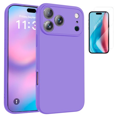 Funda iPhone 17 Pro Max (6.9) Morado Tpu Lisa Silicona Gel Premium + Protector de Pantalla Cristal Templado 9H