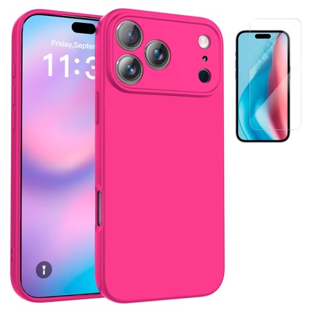 Funda iPhone 17 Pro Max (6.9) Fucsia Tpu Lisa Silicona Gel Premium + Protector de Pantalla Cristal Templado 9H