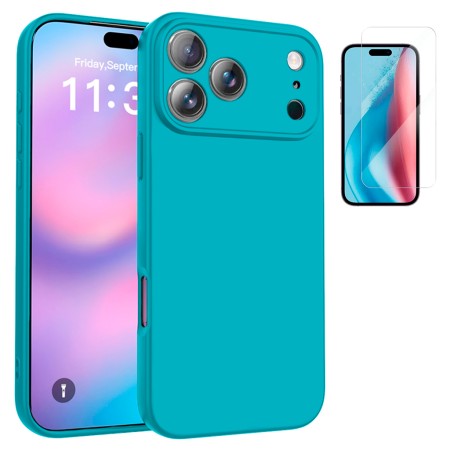 Funda iPhone 17 Pro Max (6.9) Verde Tpu Lisa Silicona Gel Premium + Protector de Pantalla Cristal Templado 9H