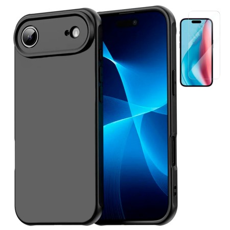 Funda iPhone 17 Air (6.6) Negro Tpu Lisa Silicona Gel Premium + Protector de Pantalla Cristal Templado 9H