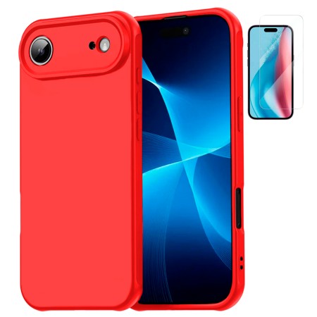 Funda iPhone 17 Air (6.6) Rojo Tpu Lisa Silicona Gel Premium + Protector de Pantalla Cristal Templado 9H