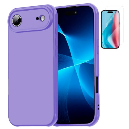 Funda iPhone 17 Air (6.6) Morado Tpu Lisa Silicona Gel Premium + Protector de Pantalla Cristal Templado 9H
