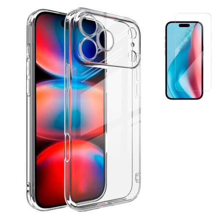 Funda iPhone 17 Pro (6.3) Transparente Tpu Lisa Silicona Gel Premium + Protector de Pantalla Cristal Templado 9H