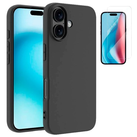 Funda iPhone 17 (6.3) Negro Tpu Lisa Silicona Gel Premium + Protector de Pantalla Cristal Templado 9H