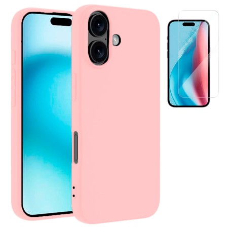 Funda iPhone 17 (6.3) Rosa Tpu Lisa Silicona Gel Premium + Protector de Pantalla Cristal Templado 9H