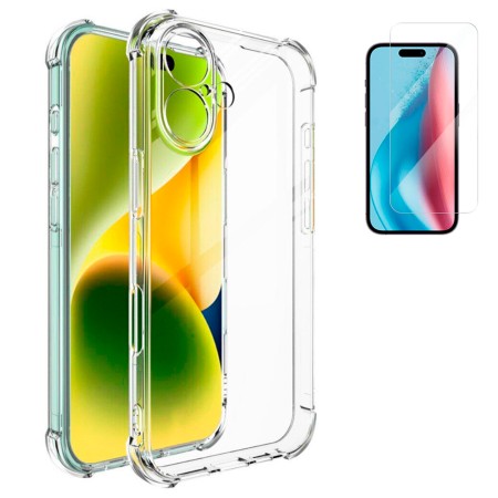 Funda iPhone 17 (6.3) Reforzada Antichoques Antigolpes Tpu Silicona Gel + Protector Cristal Templado 9H