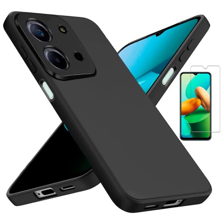 Funda Xiaomi Redmi 15C 4G - Poco C85 4G (6.9) Negro Tpu Lisa Silicona Gel Premium + Protector de Pantalla Cristal Templado 9H
