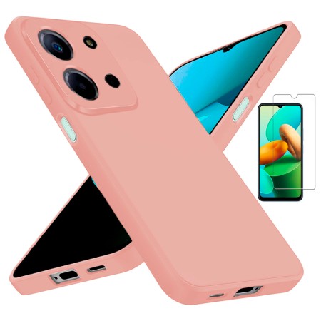 Funda Xiaomi Redmi 15C 4G - Poco C85 4G (6.9) Rosa Tpu Lisa Silicona Gel Premium + Protector de Pantalla Cristal Templado 9H
