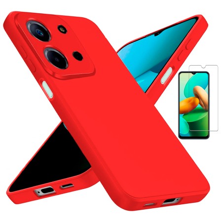 Funda Xiaomi Redmi 15C 4G - Poco C85 4G (6.9) Rojo Tpu Lisa Silicona Gel Premium + Protector de Pantalla Cristal Templado 9H