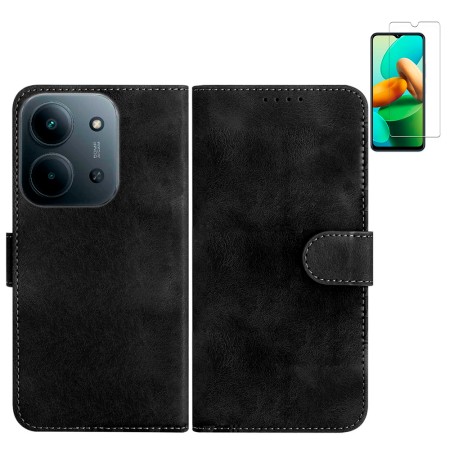 Funda Xiaomi Redmi 15C 4G - Poco C85 4G (6.9) Negro Libro Premium + Protector de Pantalla Cristal templado 9H