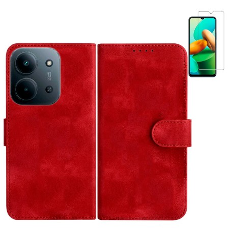 Funda Xiaomi Redmi 15C 4G - Poco C85 4G (6.9) Rojo Libro Premium + Protector de Pantalla Cristal templado 9H