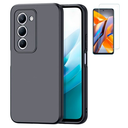 Funda Xiaomi Redmi 15 4G (6.9) Negro Tpu Lisa Silicona Gel Premium + Protector de Pantalla Cristal Templado 9H