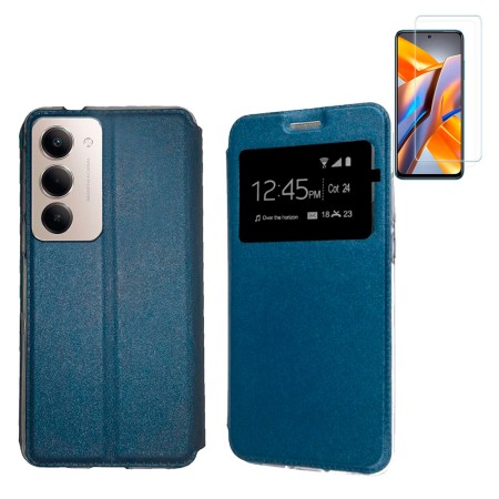 Funda Xiaomi Redmi 15 4G (6.9) Negro Libro Ventana + Protector de Pantalla Cristal templado 9H