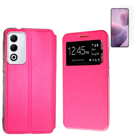 Funda Oppo A5 2025 (6.67) Rosa Libro Ventana + Protector de Pantalla Cristal templado 9H