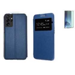 Funda Samsung Galaxy S21 Ultra (6.8) Azul Libro Ventana + Protector 3D CURVADO COMPLETO