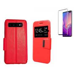 Funda Samsung Galaxy S10 Plus (6.4) Roja Libro Ventana + Protector