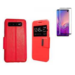 Funda Samsung Galaxy S10 (6.1) Roja Libro Ventana + Protector